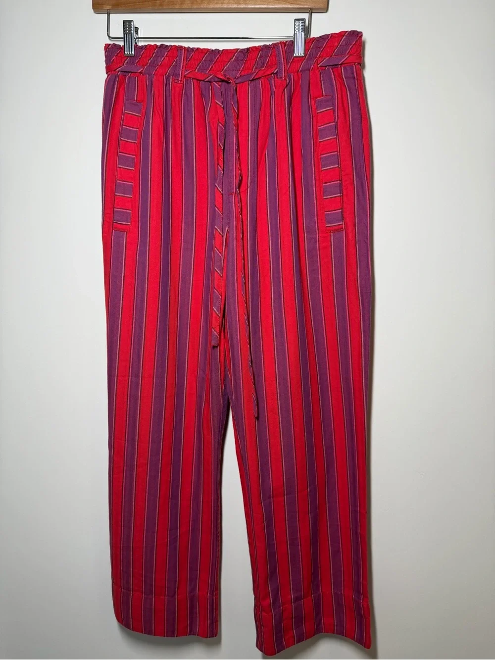 Free People Marielle Pull-On Pants Straight-Leg Red & Purple Stripe Size Medium